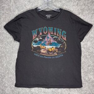 Mighty Fine Wyoming Graphic Tee Black Cotton Short Sleeve Mens Large LG